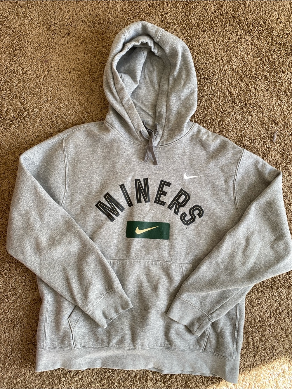 Nike Men’s Gray Miners Crewneck Hoodie with Green Logo